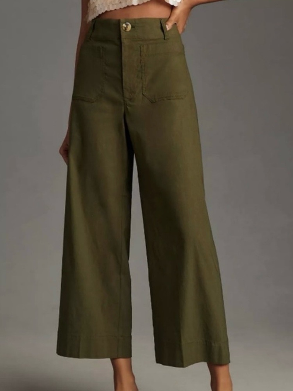 Maeve The Colette Wide Leg Cropped Pants in Green | Anthropologie | Womens 29P